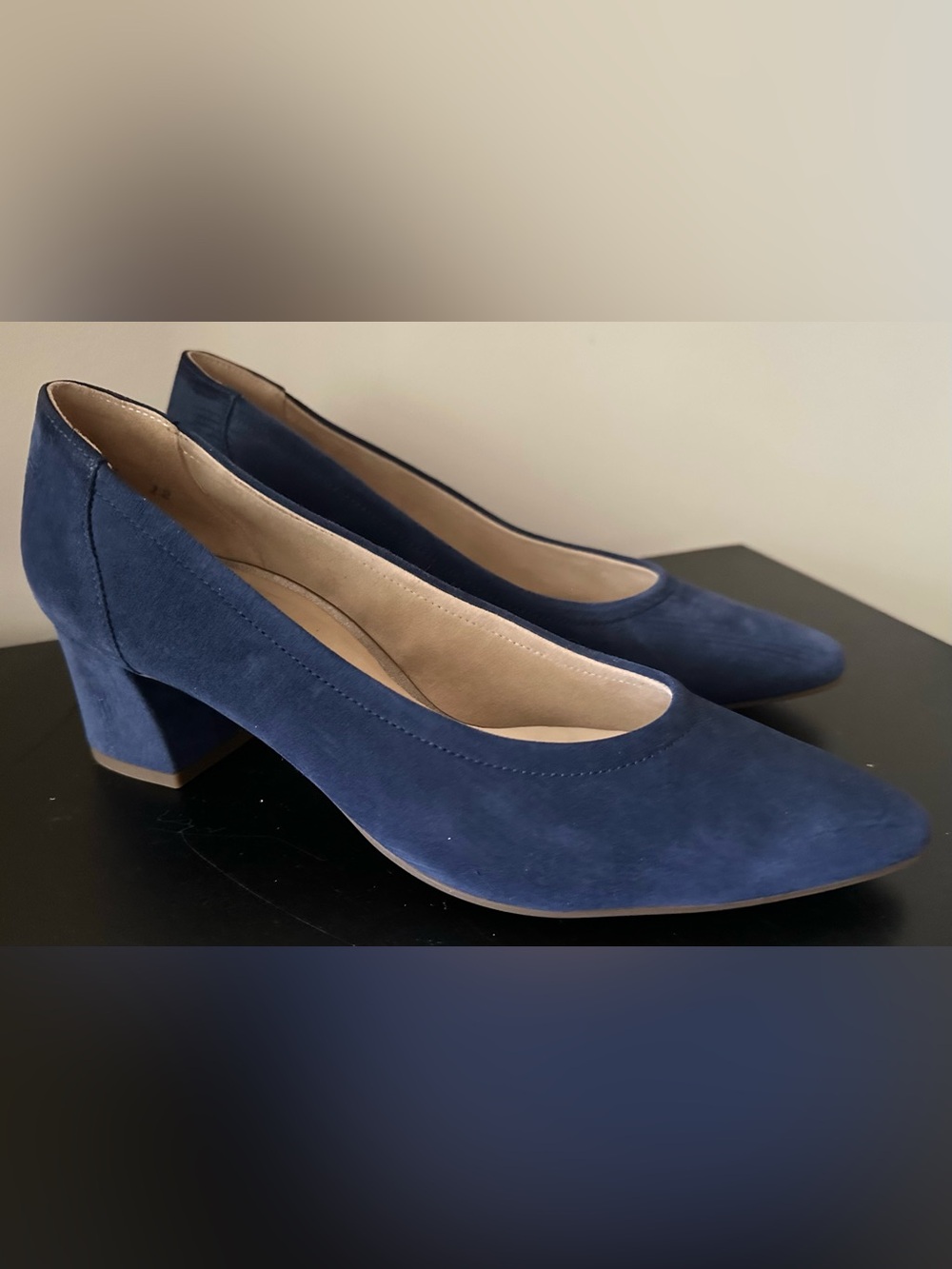 Paul Green Tammy Pump Blue Suede Block Heel Size 9 Atlantic EUC